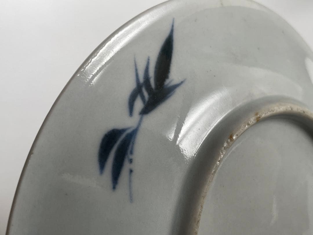 骨董　アンティーク　古伊万里　清朝写　水鳥文様　丸皿　六寸皿