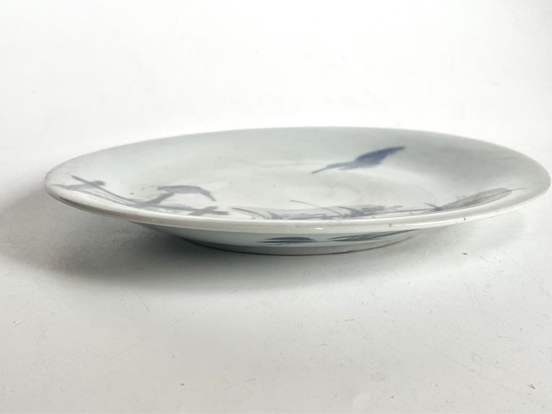 骨董　アンティーク　古伊万里　清朝写　水鳥文様　丸皿　六寸皿
