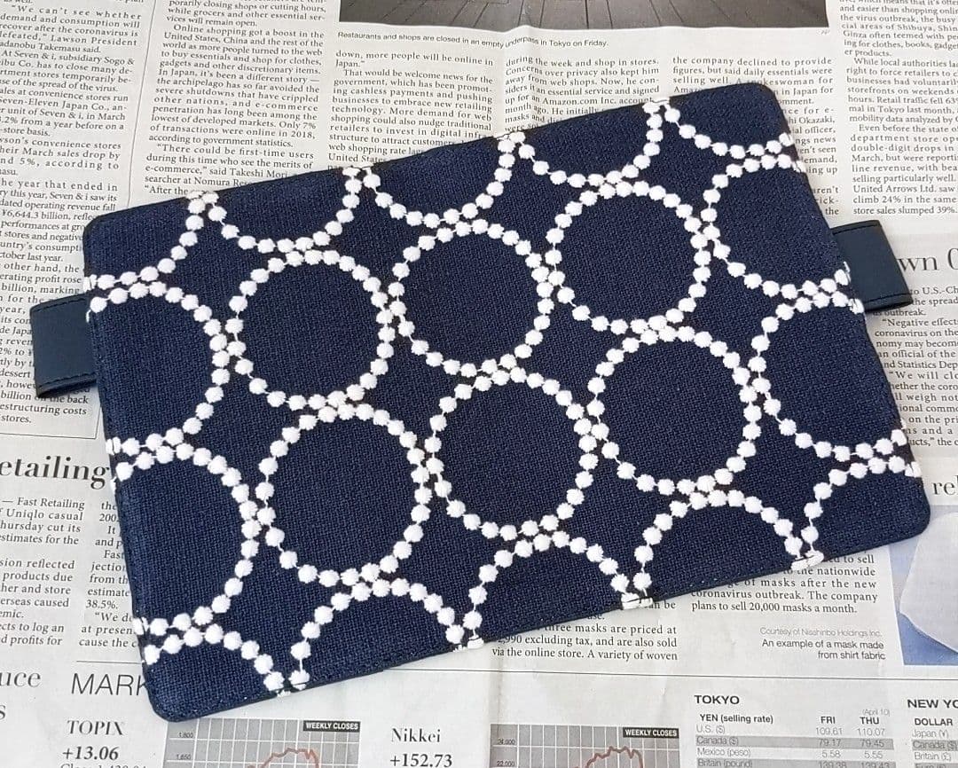 A6ハンドメイド　タンバリン　手帳カバーケース　ネイビー　ミナペルホネン好きな方