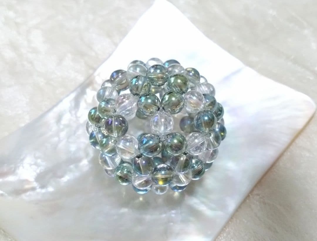 グリーンアクアオーラ×水晶　神聖幾何学フラーレン