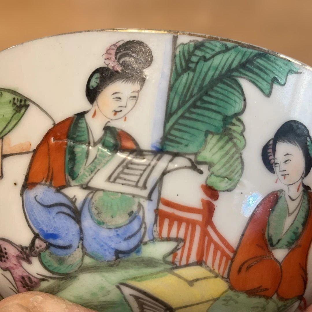 中国民国時代の美人絵柄の茶碗