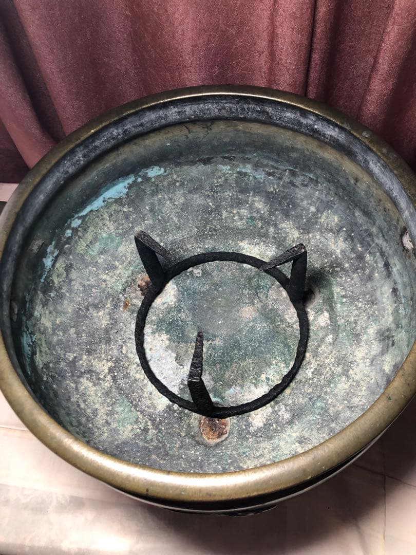 茶道具：明治時代火鉢、伍德2点セットです、骨董、最大直径45cm