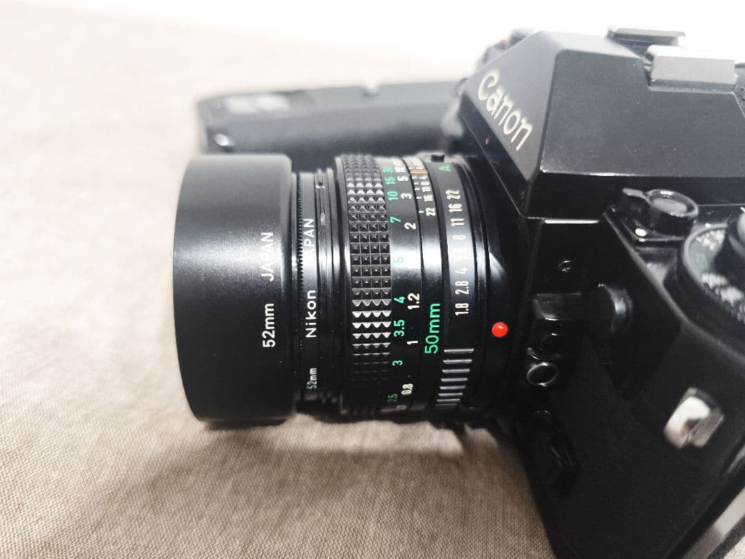 Canon A-1 ブラック、50mmレンズ・モータードライブ付き