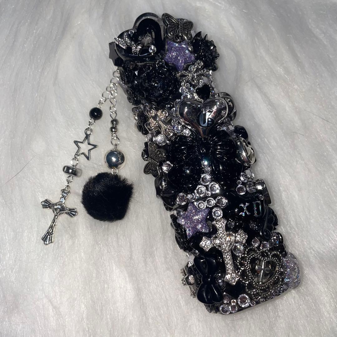 ★iQOSケース デコ black×silver チャーム付き (現品限り)