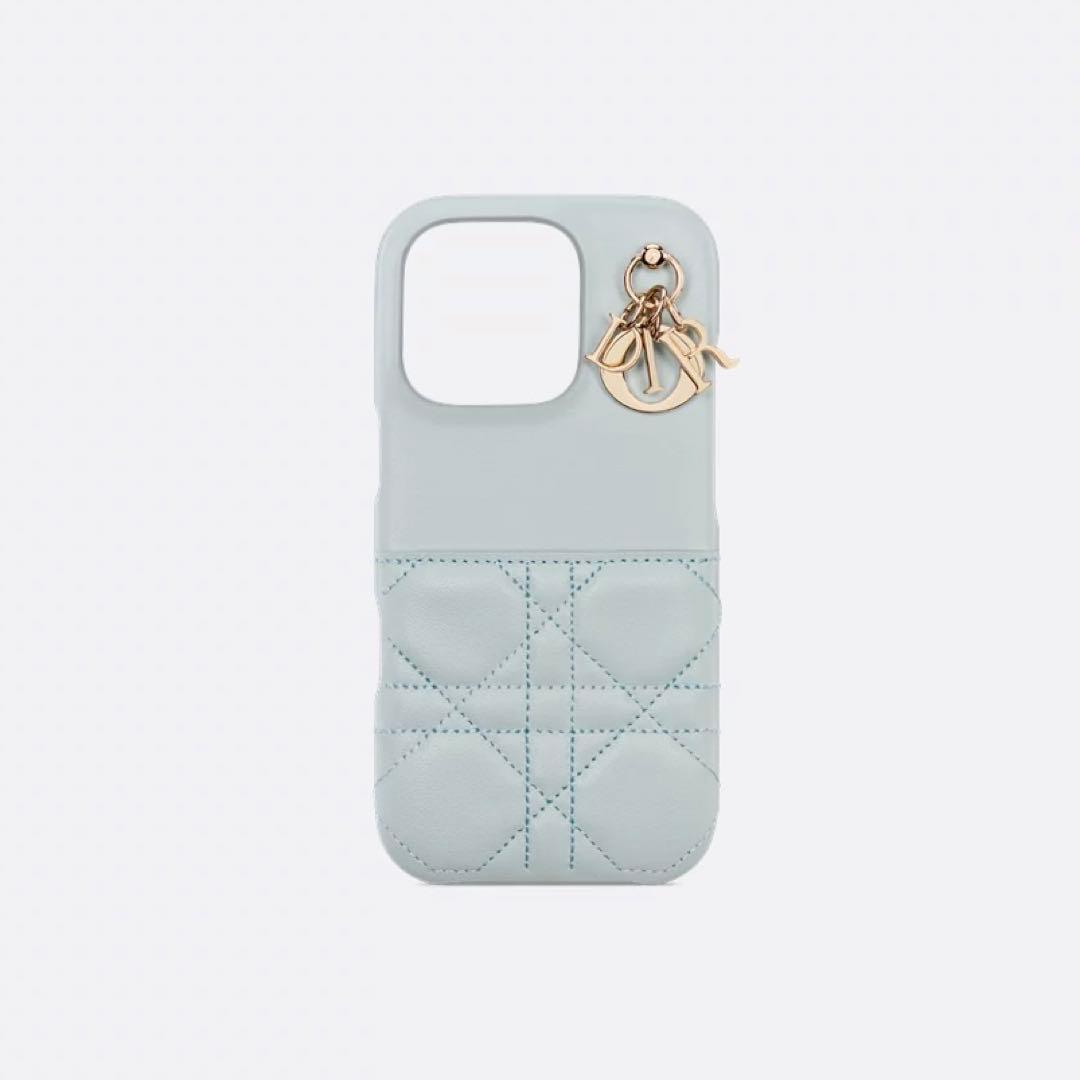 Christian Dior レザー iPhone16proケース ライトブルー