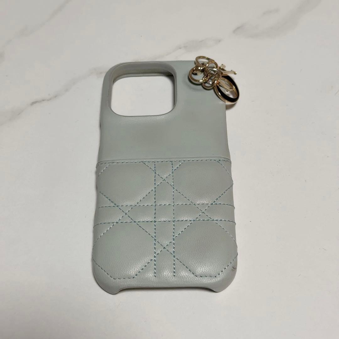 Christian Dior レザー iPhone16proケース ライトブルー