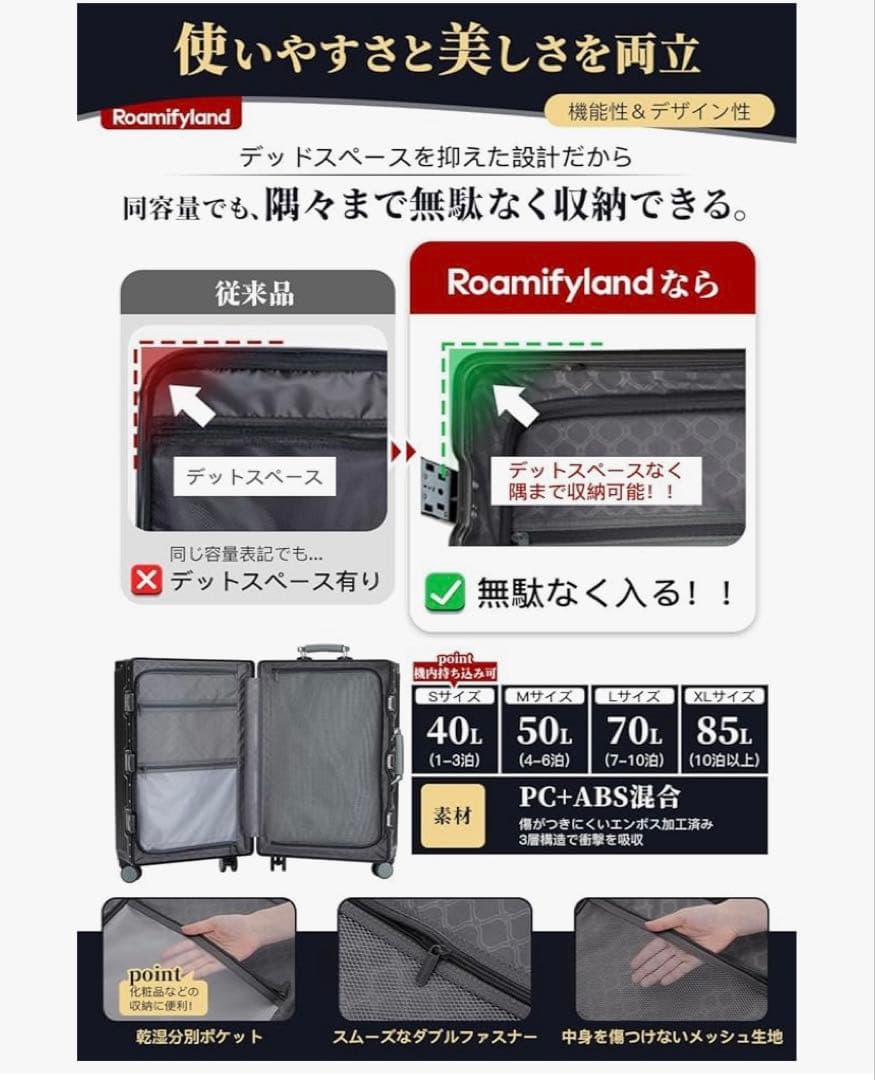 専用　新品シルバー Mサイズ 4-6泊 50L キャリーケース