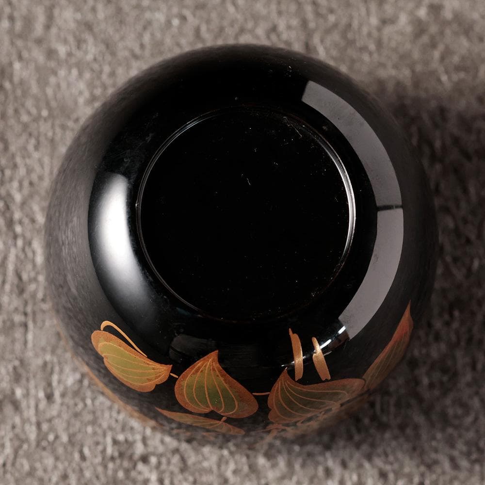 T照屋 和那作 秋線花 棗 黒漆塗 色絵金蒔絵 漆塗 漆器 共箱 共布 茶道具