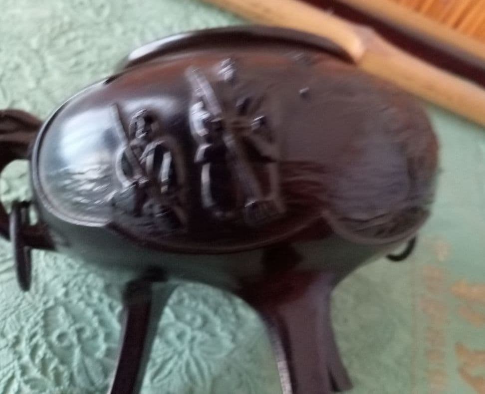 銅製　三足香炉　獅子　獣耳　茶道具