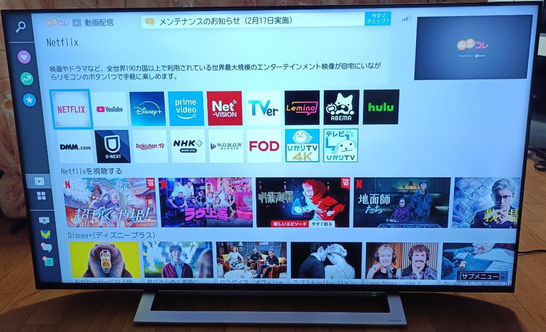 20年製 50V型 東芝REGZA 50M540X NETFLIX