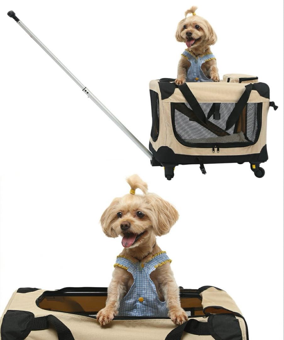 ハンドル付き ペットカート　折りたたみ 大型犬　カーキ　耐荷量25キロ
