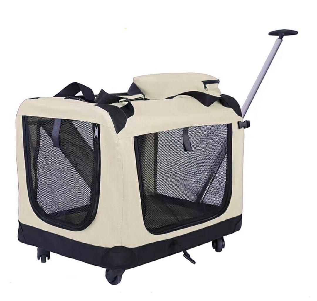 ハンドル付き ペットカート　折りたたみ 大型犬　カーキ　耐荷量25キロ