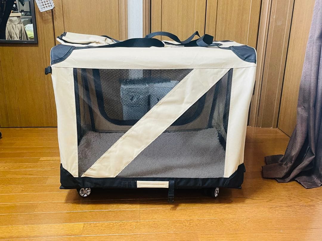 ハンドル付き ペットカート　折りたたみ 大型犬　カーキ　耐荷量25キロ