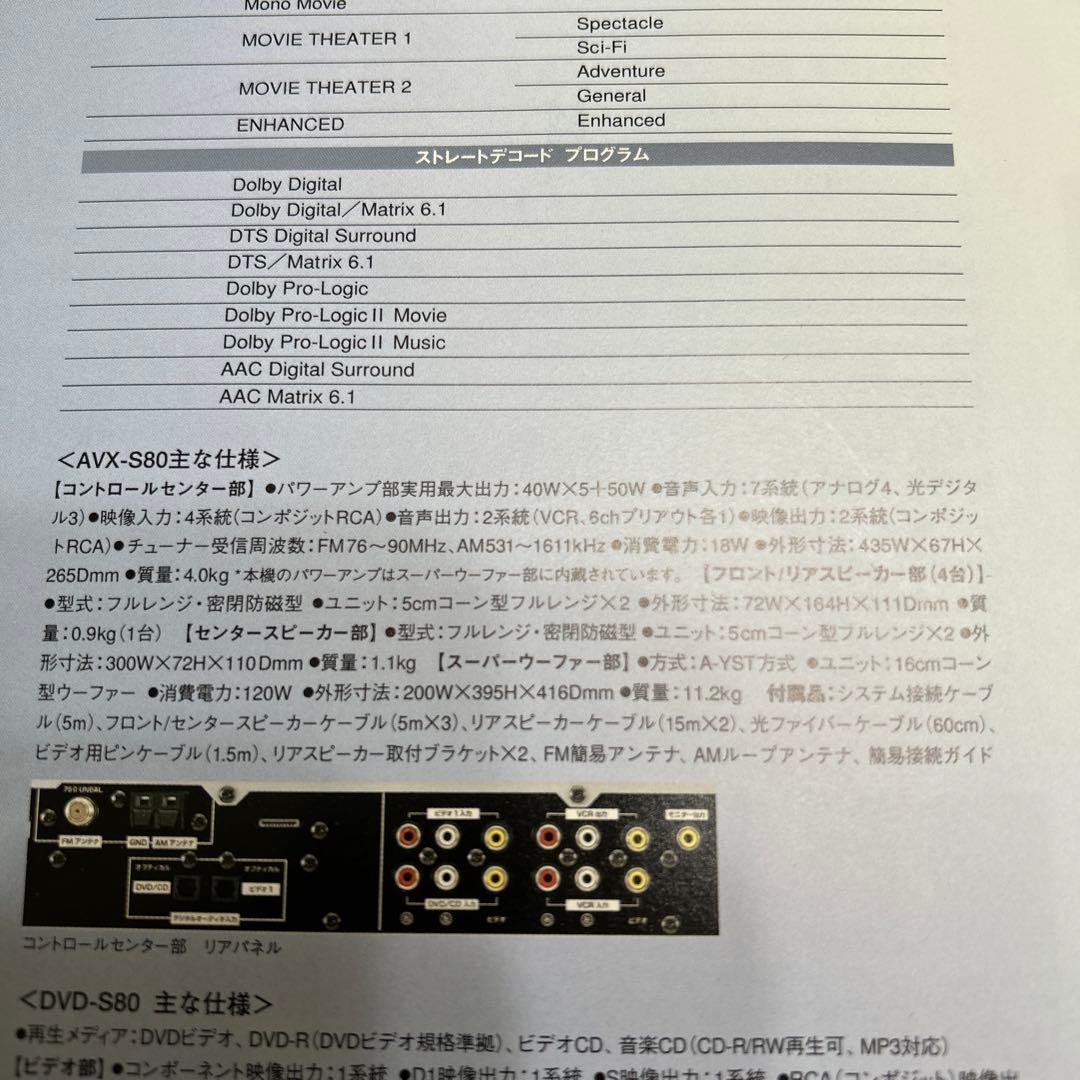 動作確認済　YAMAHAホームシアターシステム　AVX-S80 スタンド付