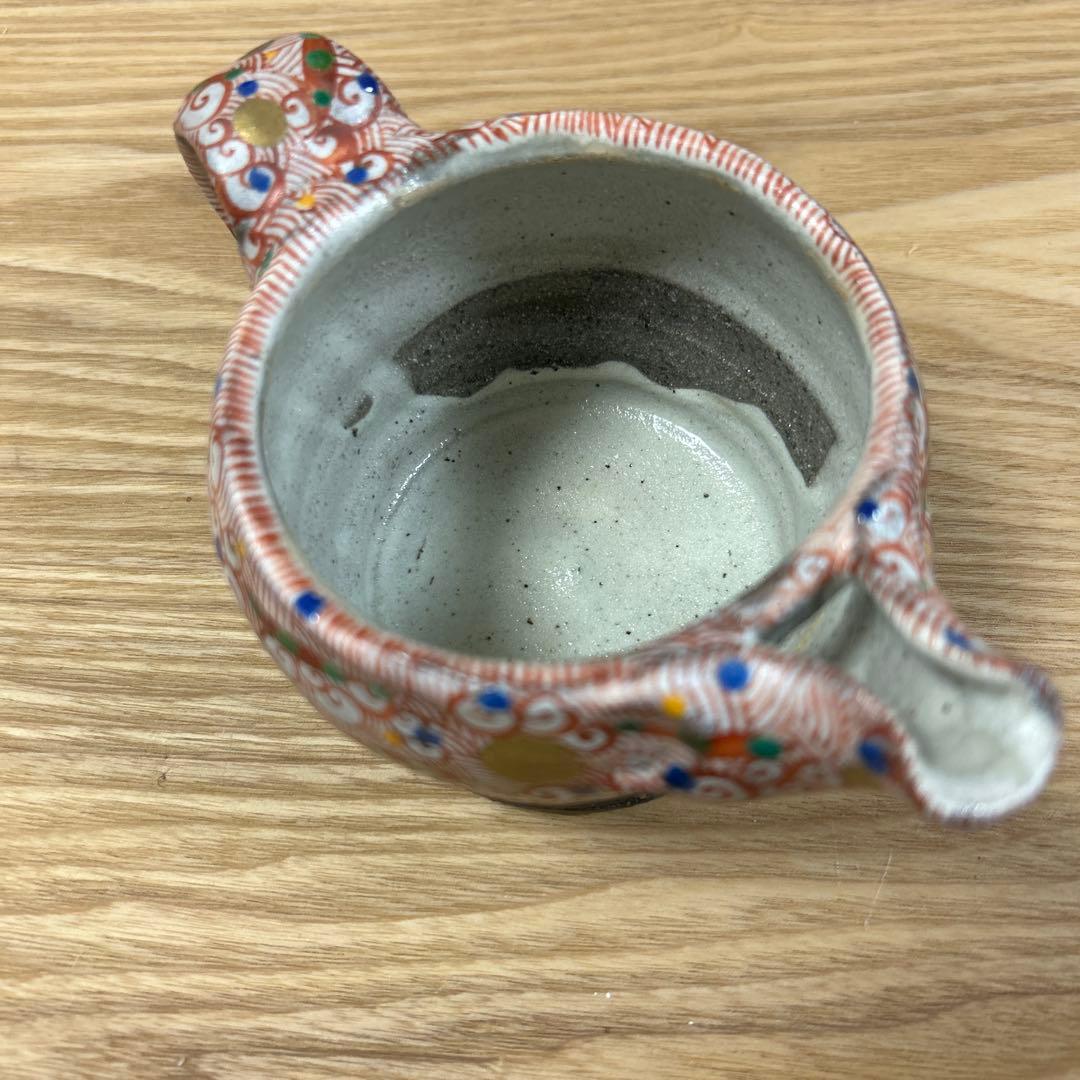 希少　作家　人気陶芸作家　苧坂恒治作　渦赤絵　総手描き　取手付き片口　1点もの