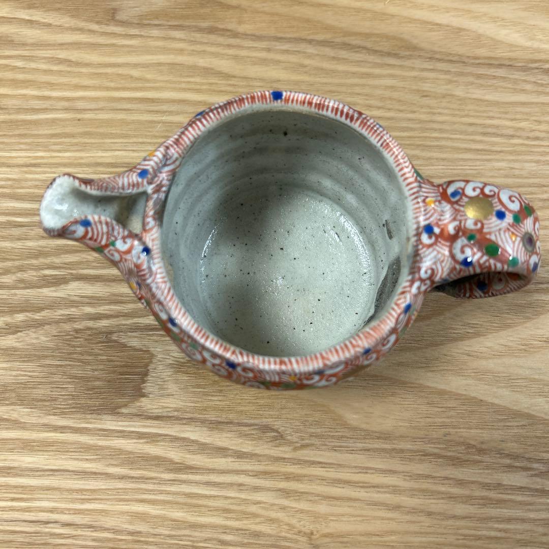 希少　作家　人気陶芸作家　苧坂恒治作　渦赤絵　総手描き　取手付き片口　1点もの