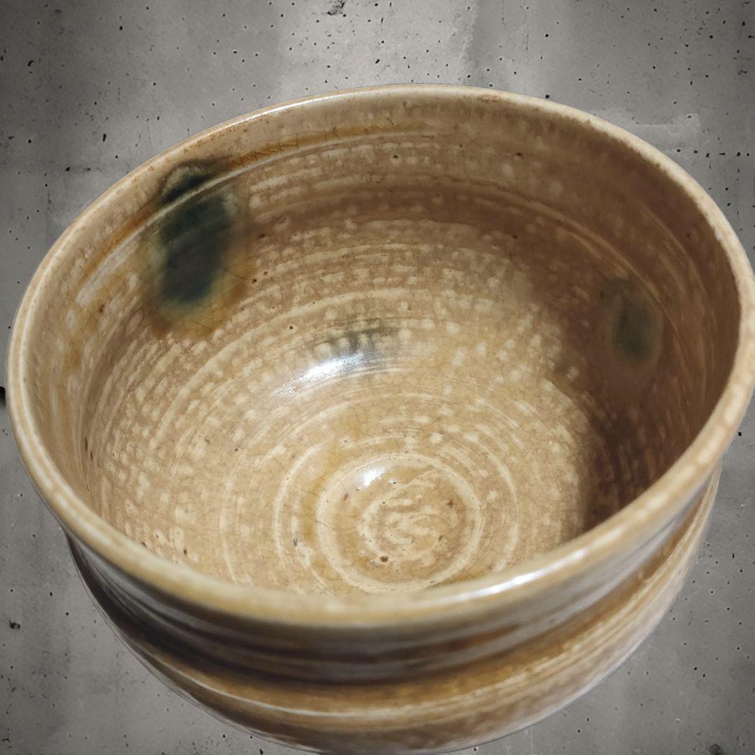 黄瀬戸立鶴茶碗　時代物　箱付き　箱書き