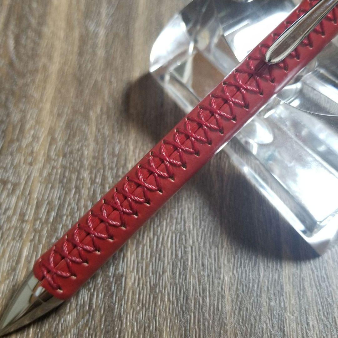 革軸シャーペン 0.5mm 手縫い仕立て（コードバン・レッド）