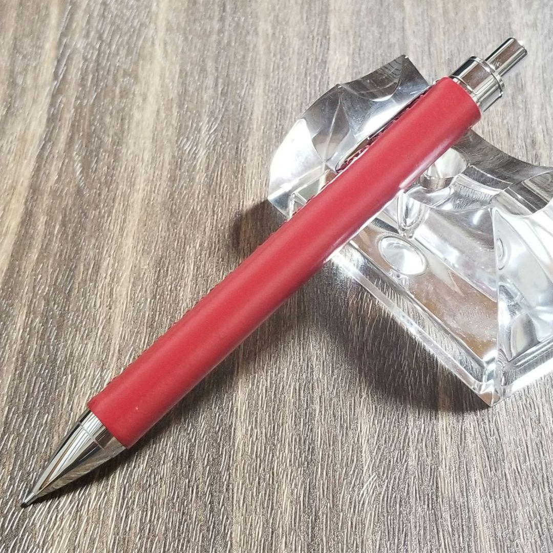 革軸シャーペン 0.5mm 手縫い仕立て（コードバン・レッド）