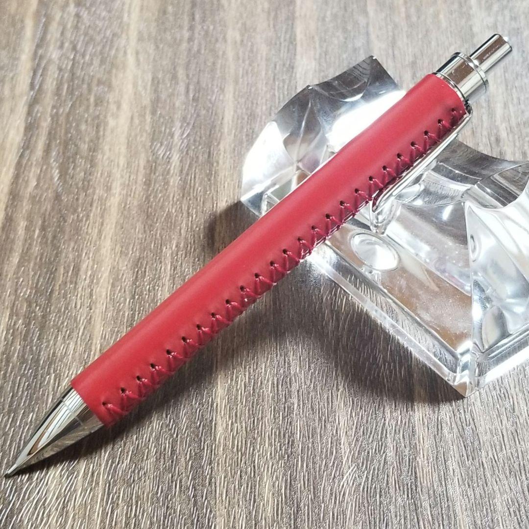 革軸シャーペン 0.5mm 手縫い仕立て（コードバン・レッド）