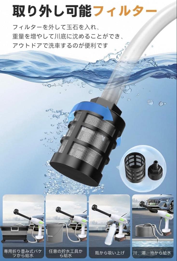 【最終価格】高圧洗浄機 22L折り畳みバケツ付き コードレス高圧洗浄機 充電式