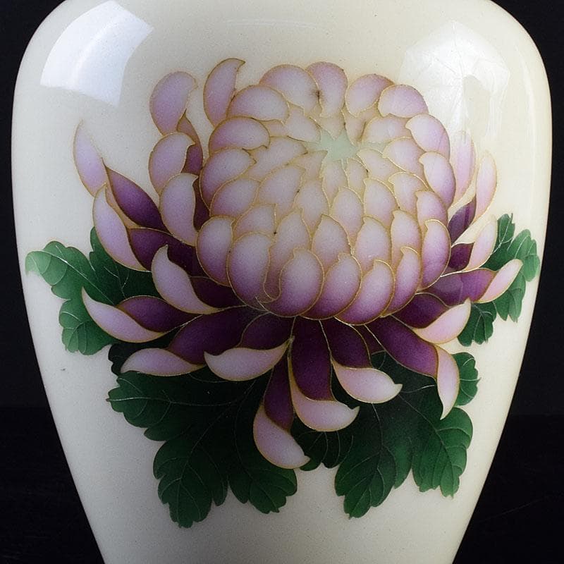 七宝焼　菊文　花瓶　箱・唐木台付　V　R9579H