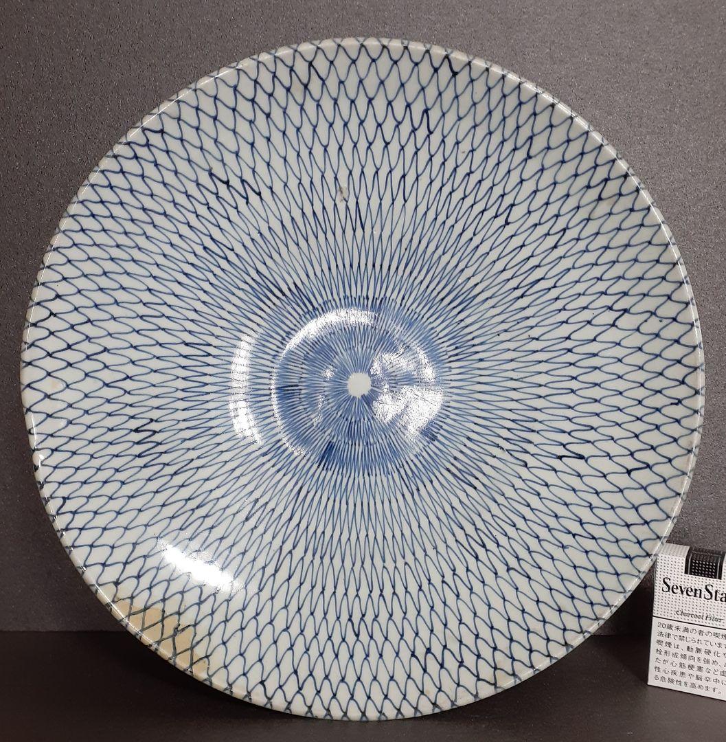 【大名品】江戸時代中期～後期　古伊万里　染付　網手文様　径40.6cm　大皿