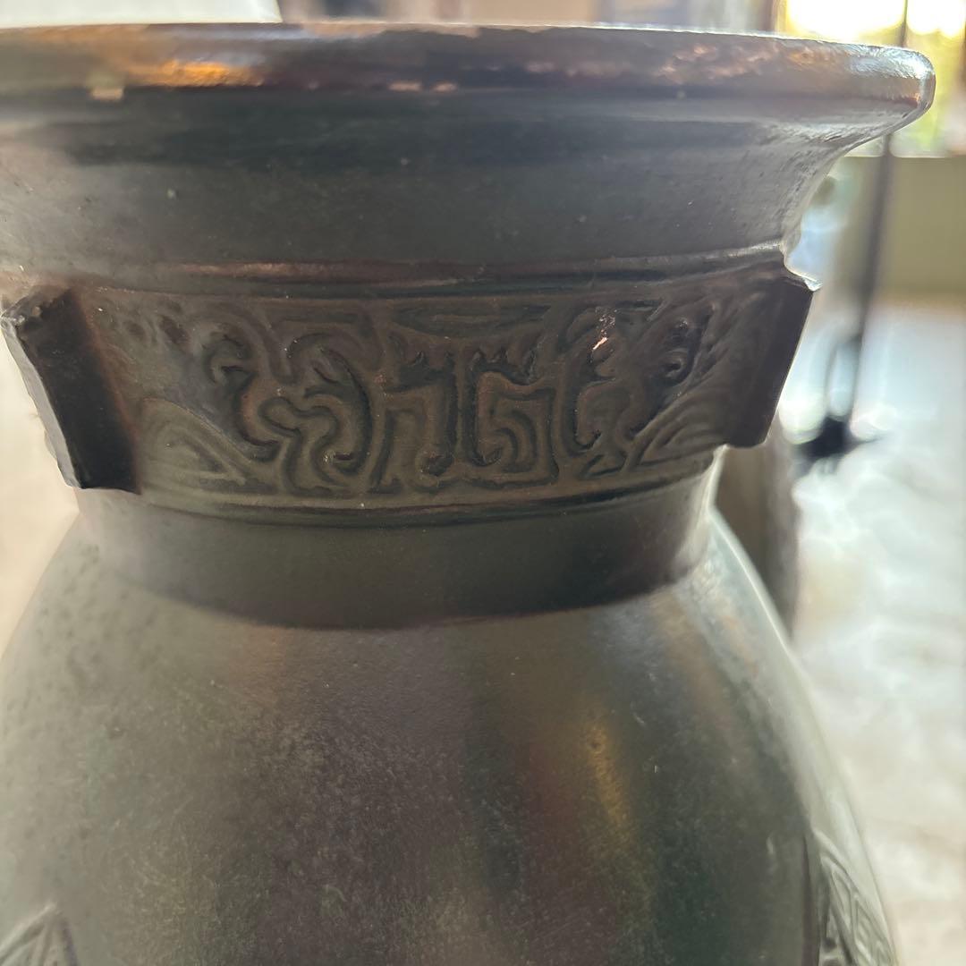 古代風彫刻金属真鍮製花瓶2個セット　高さ約51cm 口径約14cm QW4775