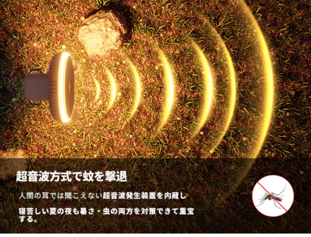 キャンプ 扇風機 コードレス モバイルバッテリー 自動首振り 蚊を撃退 LED