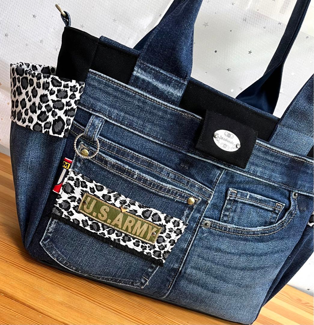 大きめダメージデニムリメイクバッグ（LL）No.717☆トートバッグ