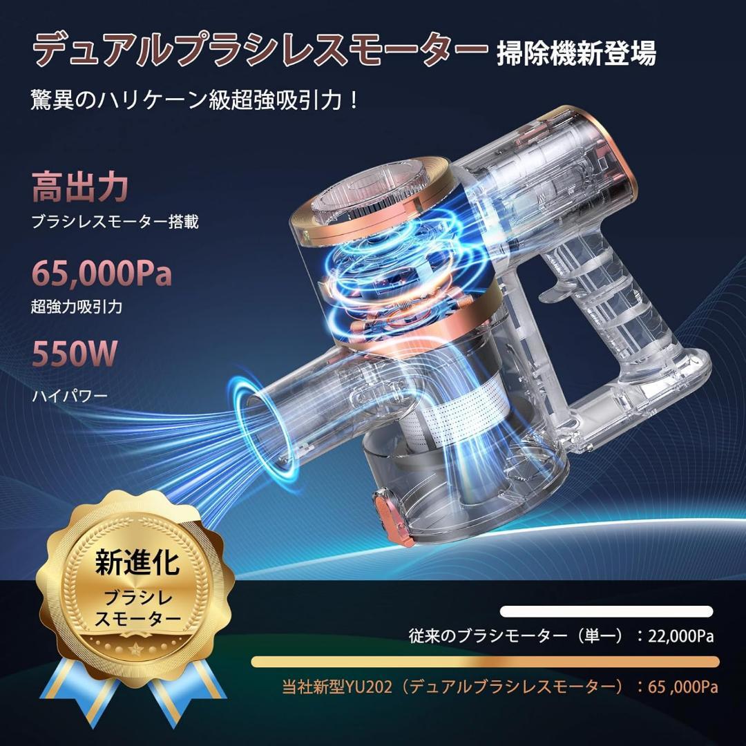 掃除機❣️コードレス 65Kpa超強力吸引 同クラス最軽量 自立式 LEDライト