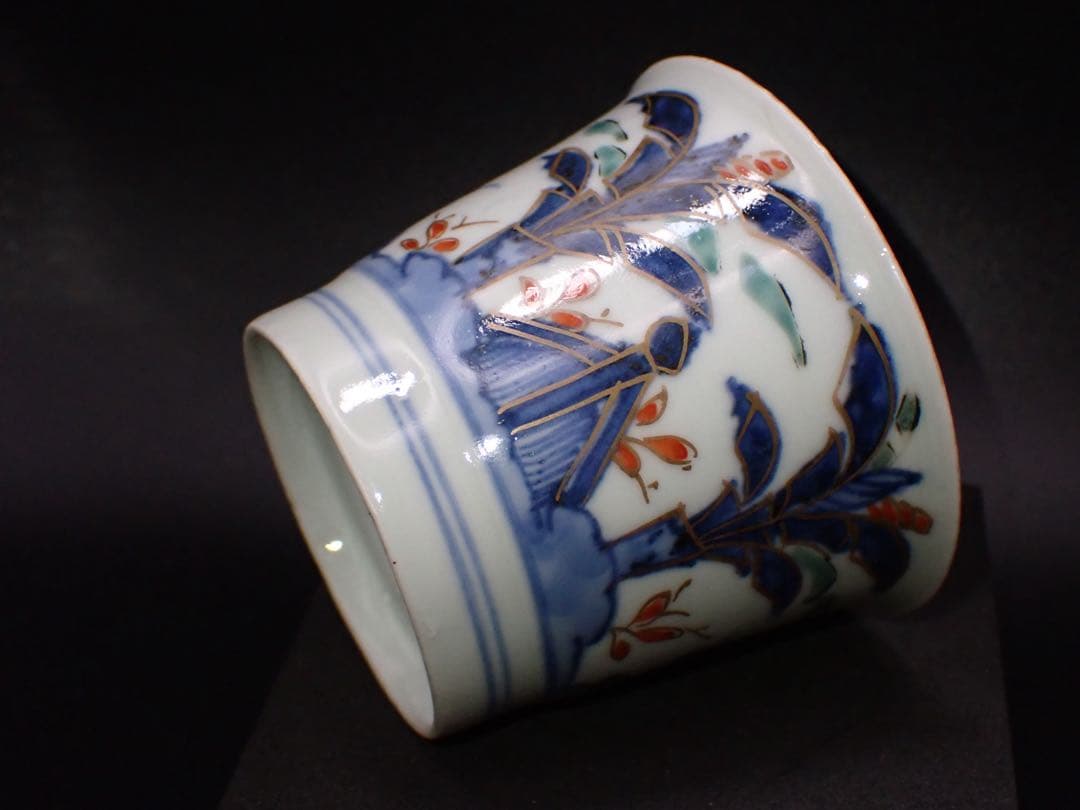 【完品】カントン形（あさがお形） 芭蕉宛に借景 染錦色絵 古伊万里(青22)