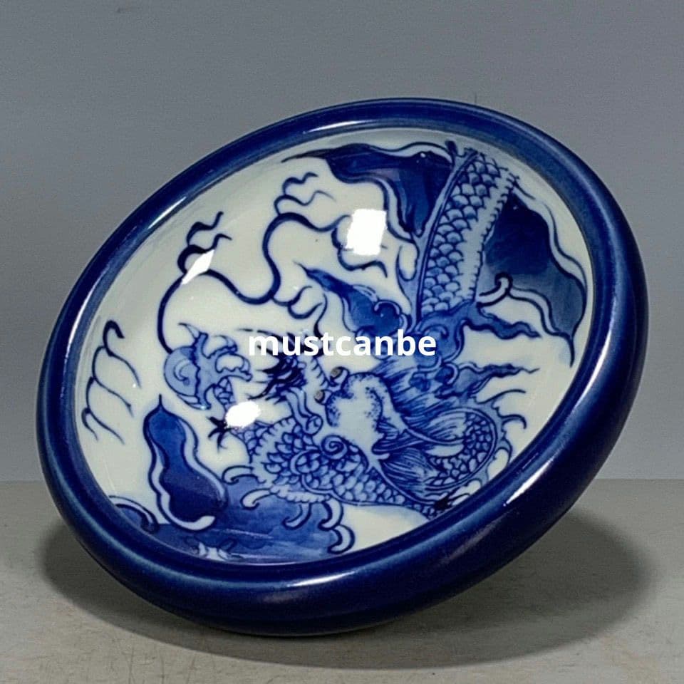 藍釉青花龍紋筆洗 書道具 文房具 現代工芸品 美術品 置物
