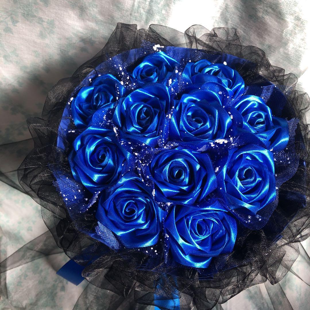 11本青いバラブーケ　枯れない薔薇ブーケ　造花　永生花　プレゼント　お祝い
