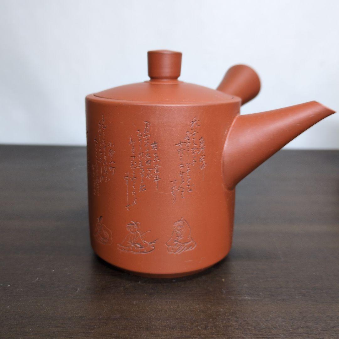 常滑焼 水上暁山 作 朱泥 三十六歌仙文 茶器揃 共布 共箱 煎茶道具