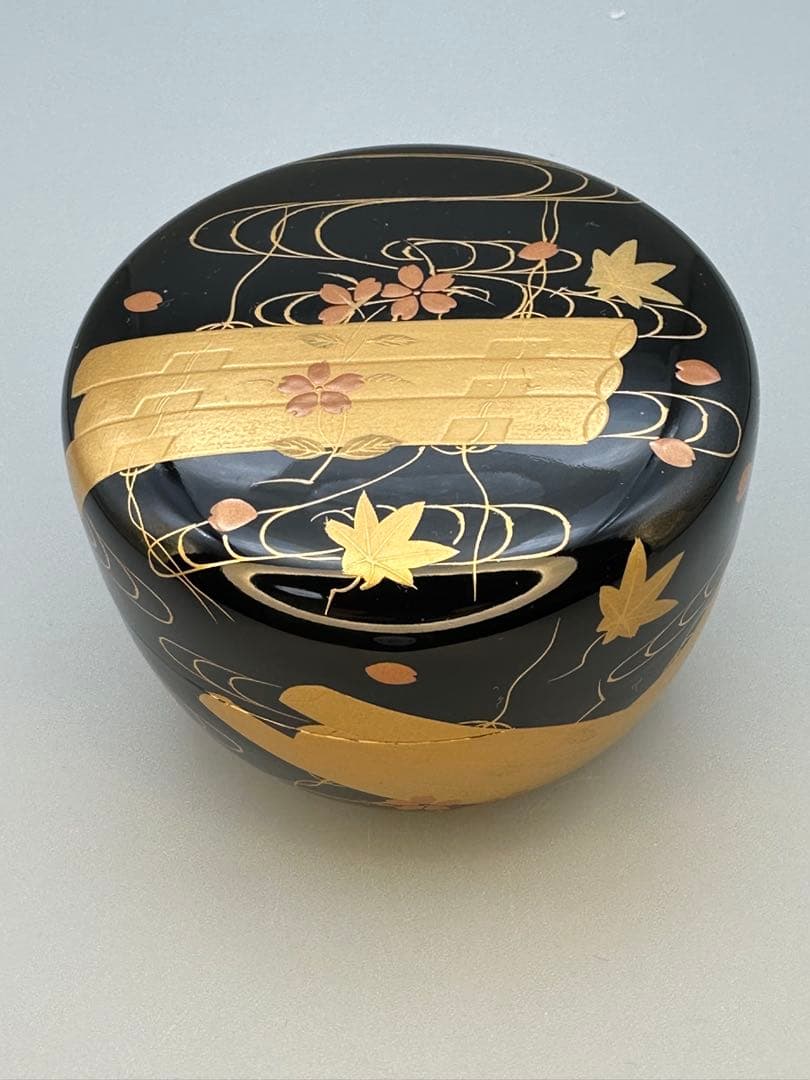 茶道具　棗　筑城筑良　花筏蒔絵