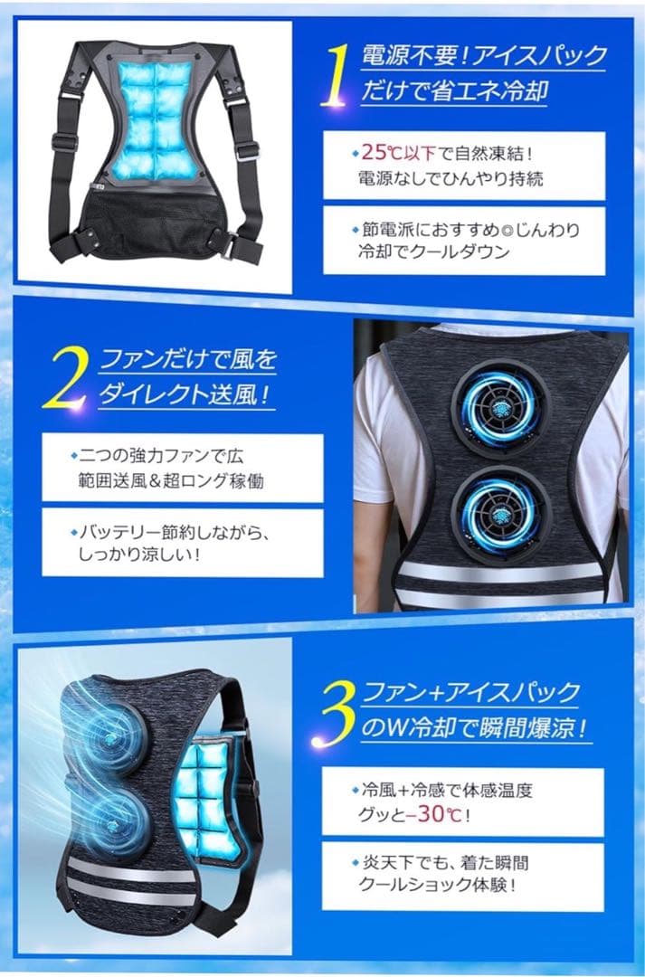 【新品未使用】空調作業服 冷却ベスト 最大-30℃瞬間冷却 [Monoyoi]