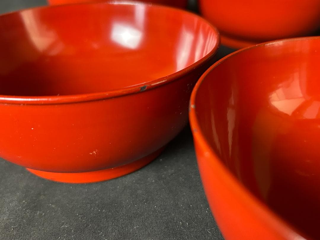 時代 輪島塗 金蒔絵 蓮図 朱塗 菓子椀 5客 茶懐石道具 74