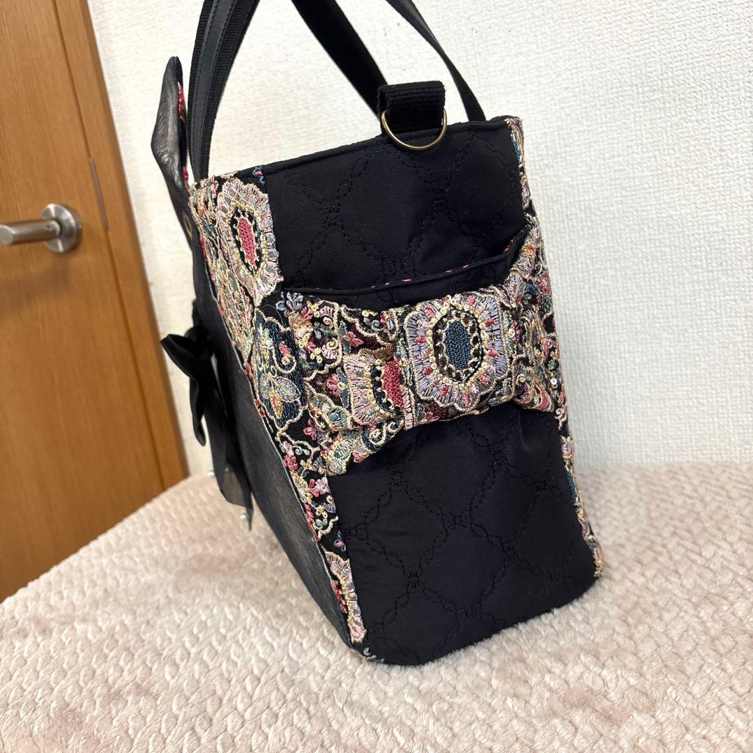 こ*り様 コヤンイサムチョン　黒猫ちゃん　インド刺繍サイドポケットトート