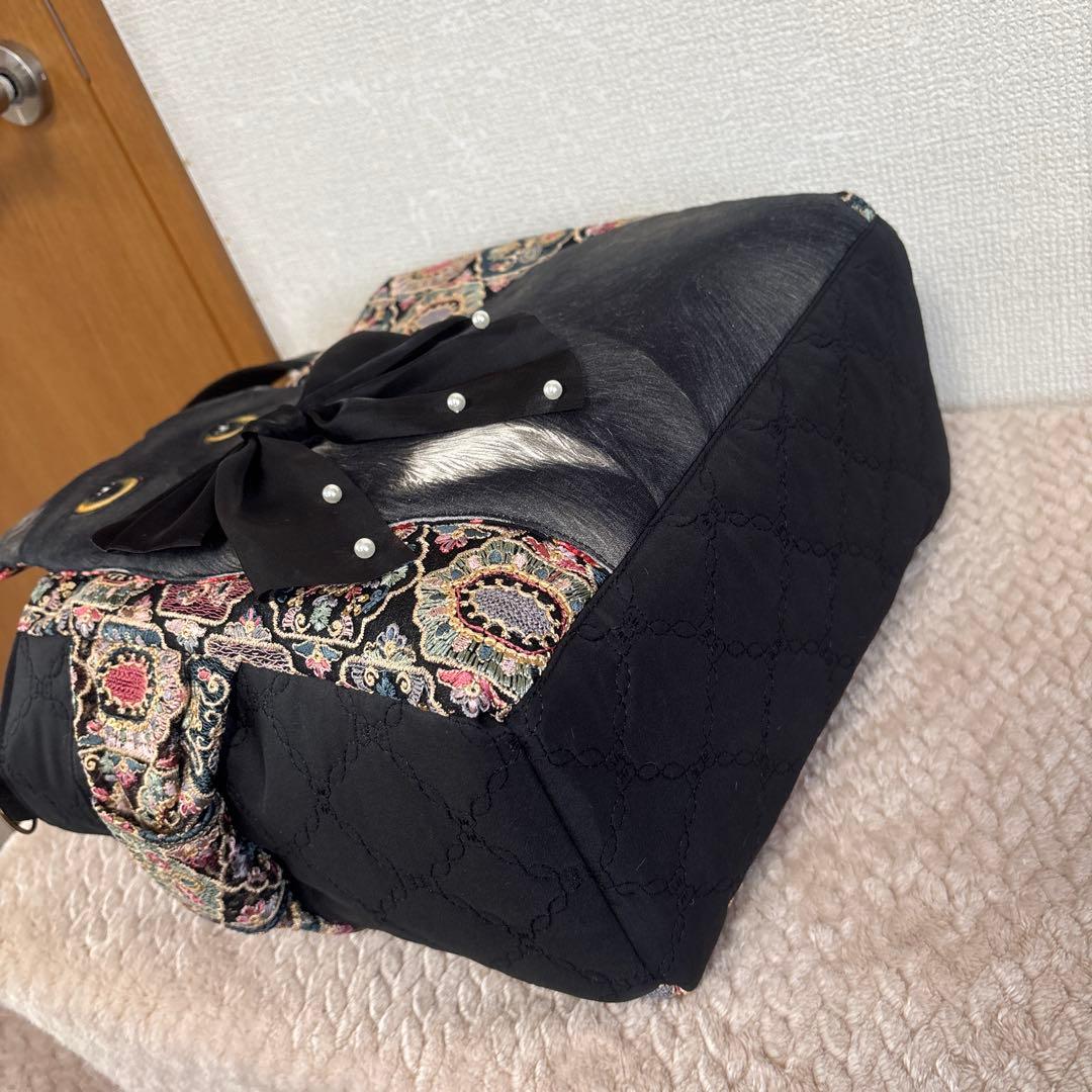 こ*り様 コヤンイサムチョン　黒猫ちゃん　インド刺繍サイドポケットトート