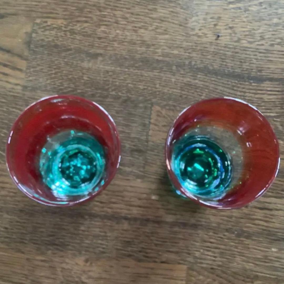 残波の夕日 ビアグラス 緑 2個 RYUKYU GLASS WORKS 海風