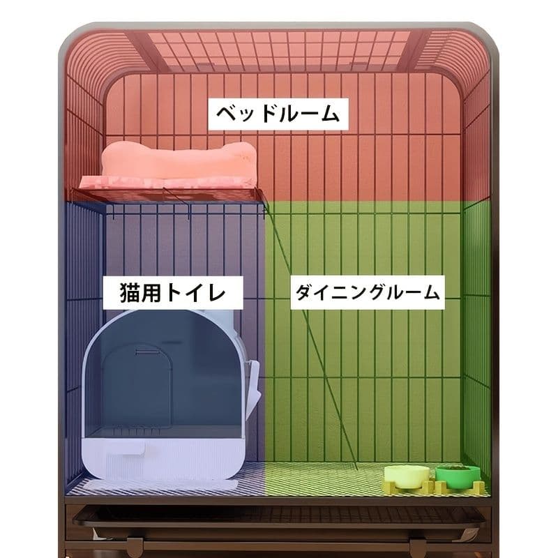 大型ブラックアイアン猫ケージ ドア付き 多頭飼い向け 庭ベランダに最適
