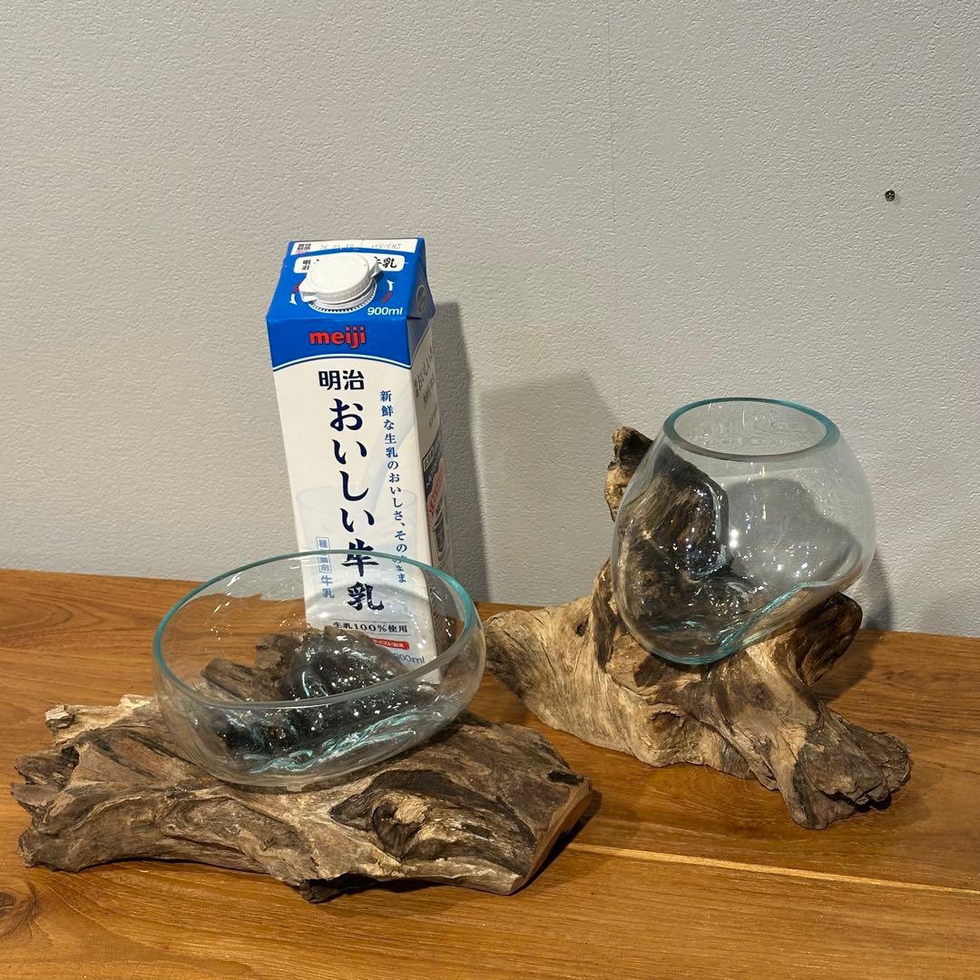 バリ島流木ガラス　w26×d18×h11cm 水槽　アクアリウムメダカ水槽805
