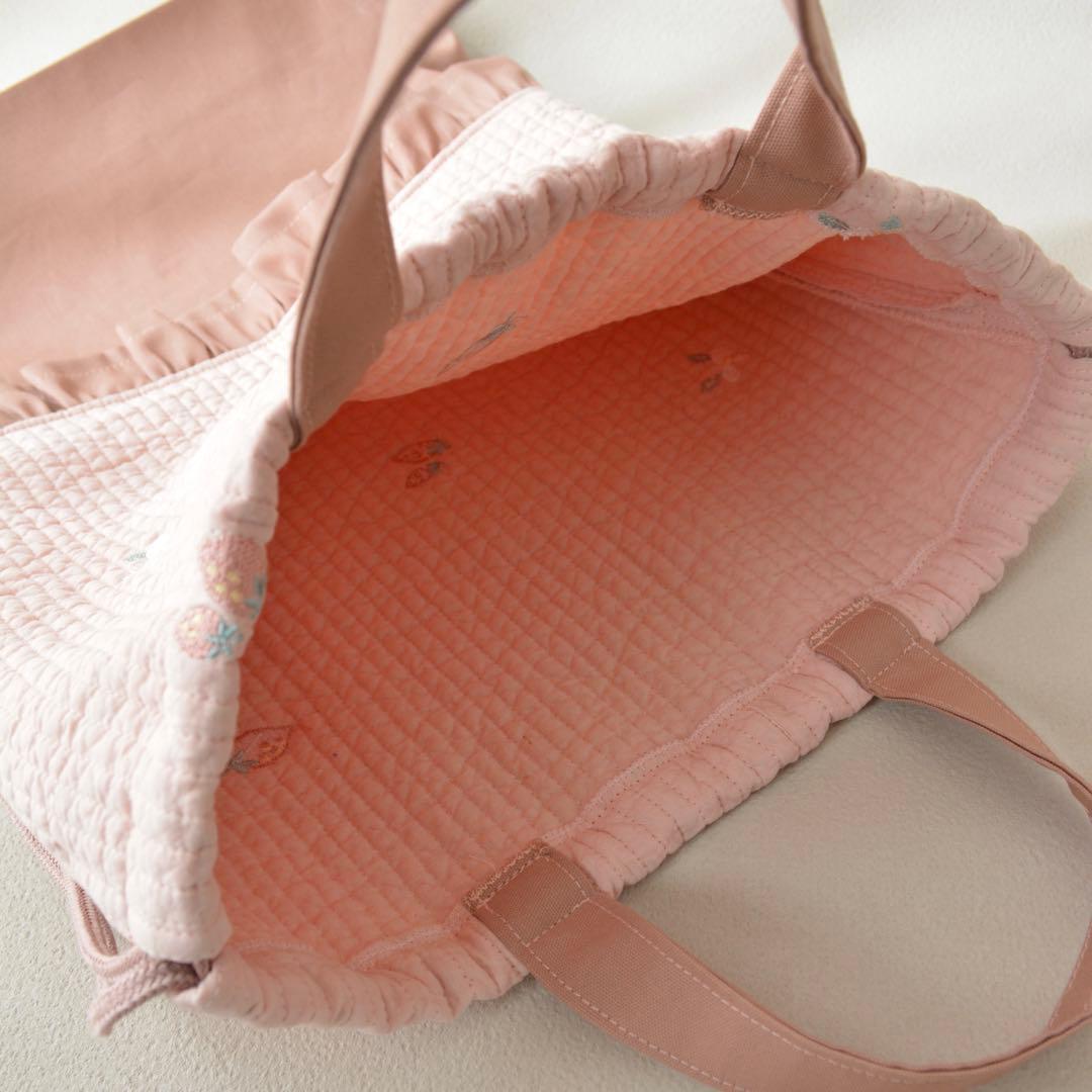 イチゴ刺繍ヌビ×フリル　入園入学3点セット/レッスンバッグ 上履き入れ 体操着袋