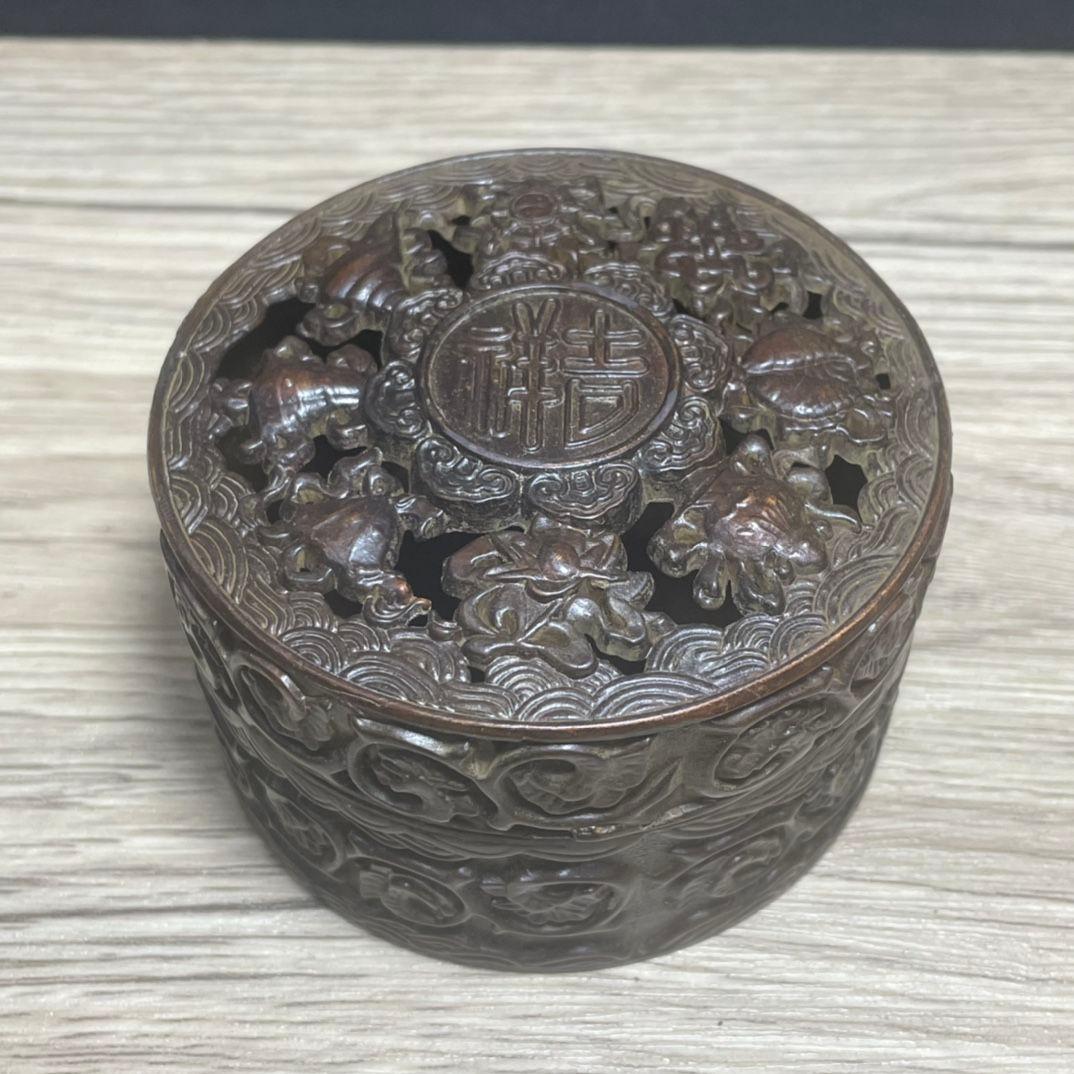 銅 細工 八宝開蓋香炉 香道具 墨盒 文房具 装飾品 工芸品 置物
