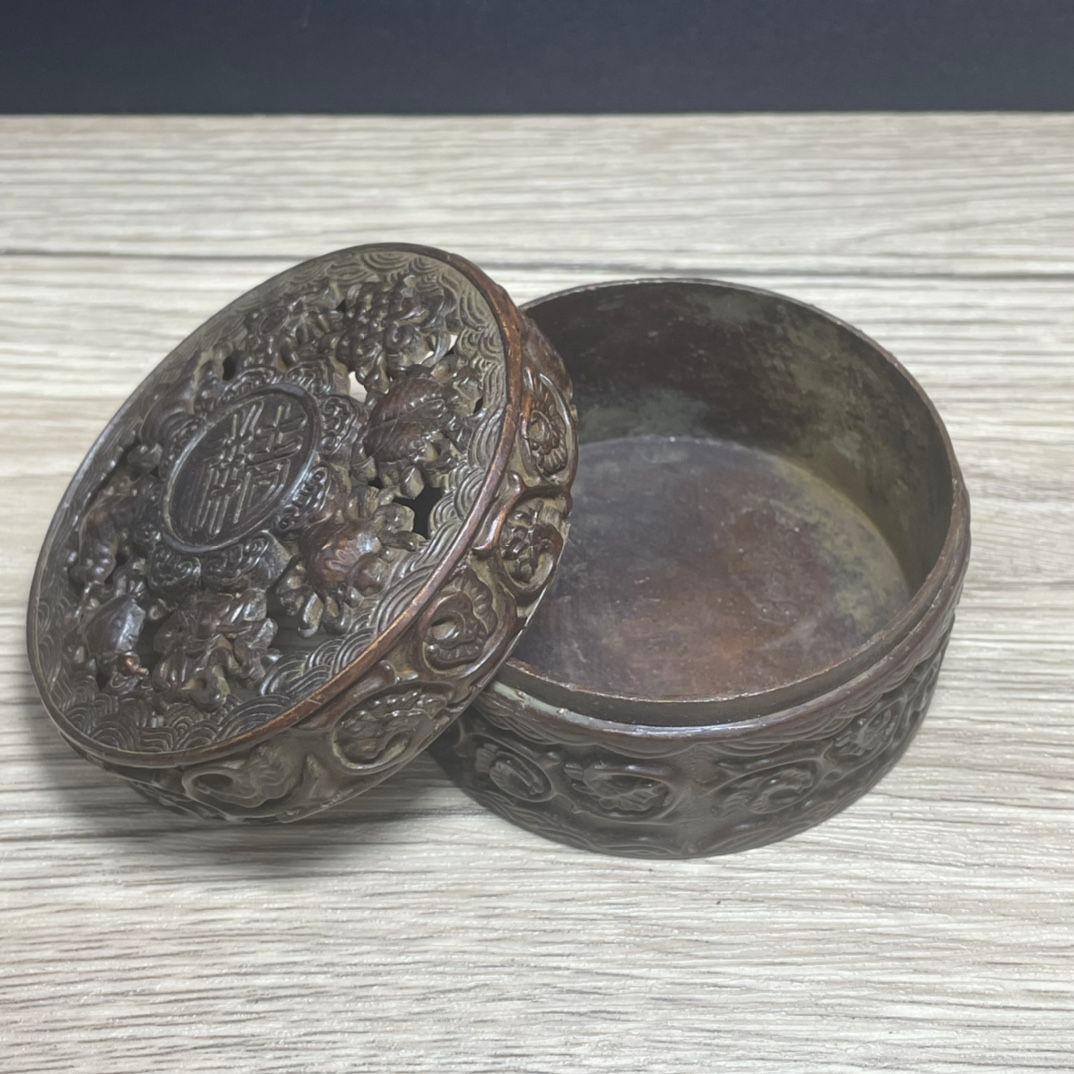 銅 細工 八宝開蓋香炉 香道具 墨盒 文房具 装飾品 工芸品 置物