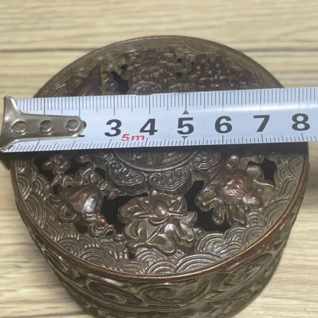 銅 細工 八宝開蓋香炉 香道具 墨盒 文房具 装飾品 工芸品 置物