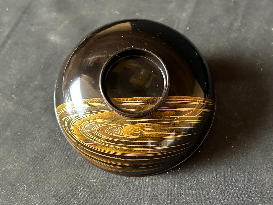 時代 輪島塗 本金蒔絵 絵替り 黒塗 天然木 吸物椀 9客 茶懐石道具980