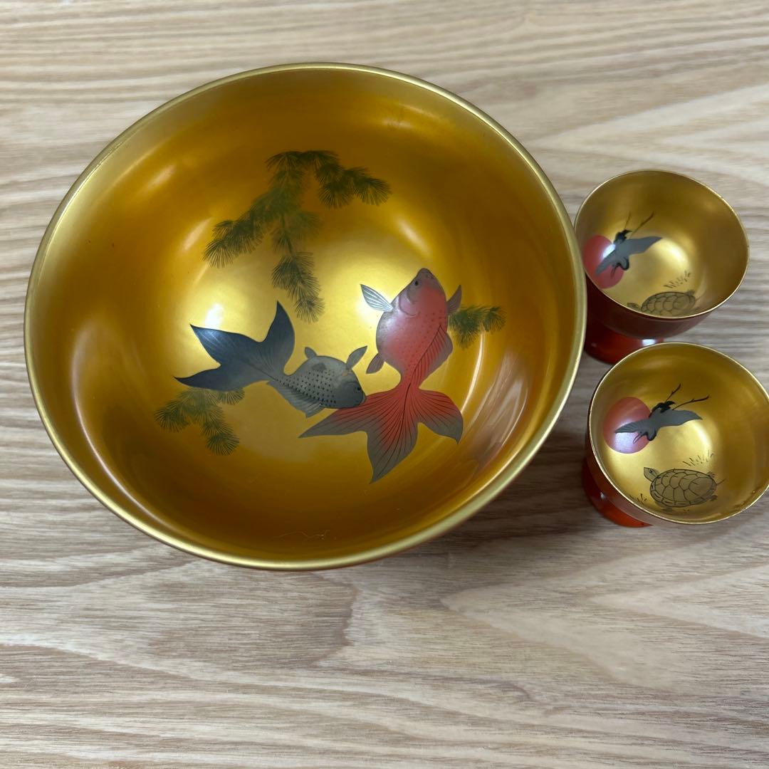 輪島塗　蒔絵　金魚　盃洗　鶴亀　盃杯　骨董品　美術品　工芸品