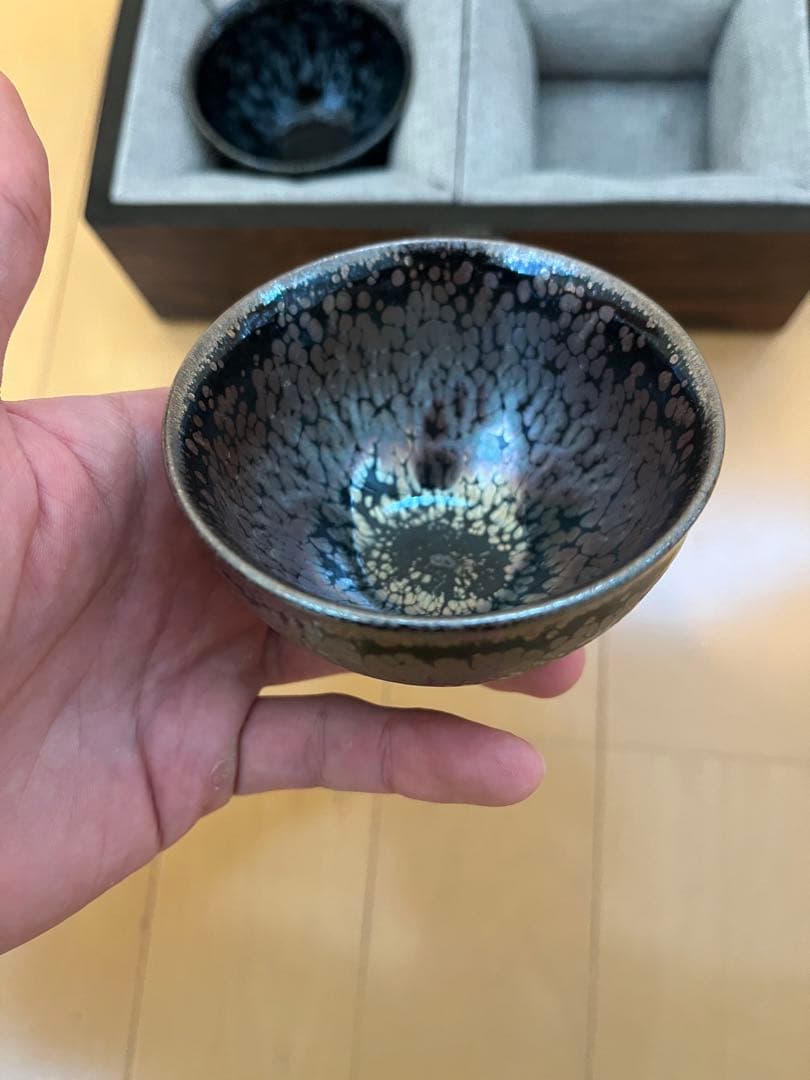 【極美品】中国伝統工芸 建盞（けんさん）茶碗 2客セット 証明書・木箱付